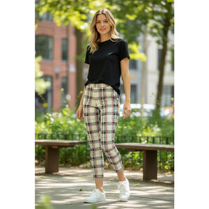 Sanctuary Plaid Ankle Cropped Pants S Beige Black Red